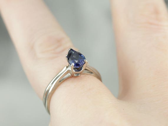 Pear Cut Sapphire Solitaire Engagement Ring, Sapp… - image 5