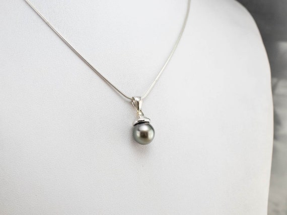 Black Pearl Pendant, Pearl Solitaire Pendant, Lay… - image 6