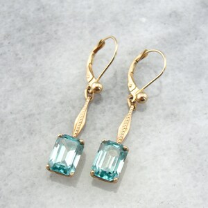 Blue Zircon and Rose Gold, Art Deco Earrings LQQXAN-D image 2