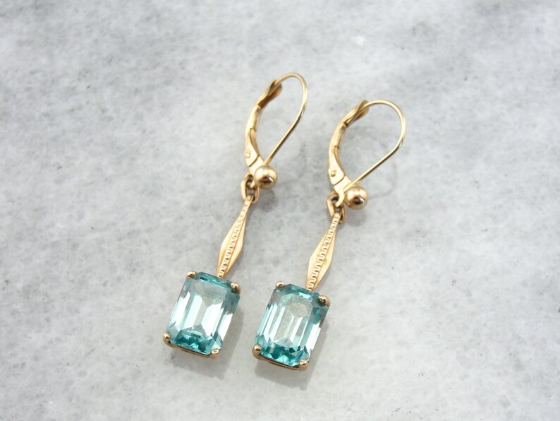 Blue Zircon and Rose Gold, Art Deco Earrings LQQXAN-D image 2