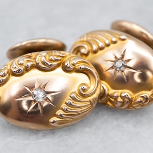 Bloomed Gold Art Nouveau Diamond Starburst Cufflinks, Cufflink, Yellow Gold, Diamond Cufflink, A24821