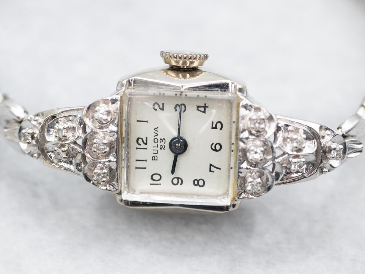 Vintage Bulova Diamond 14K White Gold Ladies Watch, 6 Inch  display picture 3