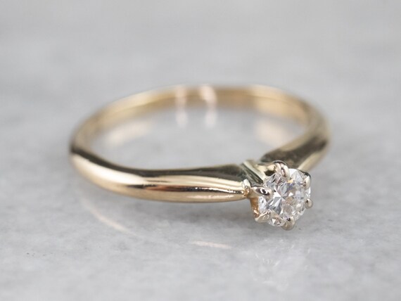 Two Tone Gold Diamond Ring, Diamond Solitaire Rin… - image 3