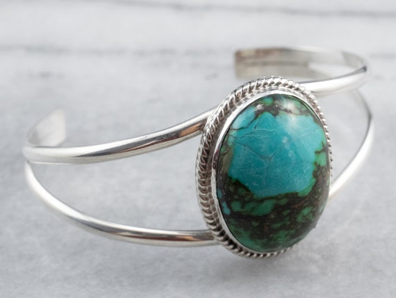 Sterling Silver Turquoise Bracelet, Silver Cuff B… - image 2