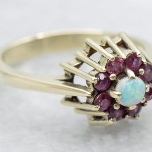 Opal and Ruby Halo Gold Ring, Opal and Ruby Ring, October Birthstone, Statement Ring, Anniversary Ring, Gift for Her A64823