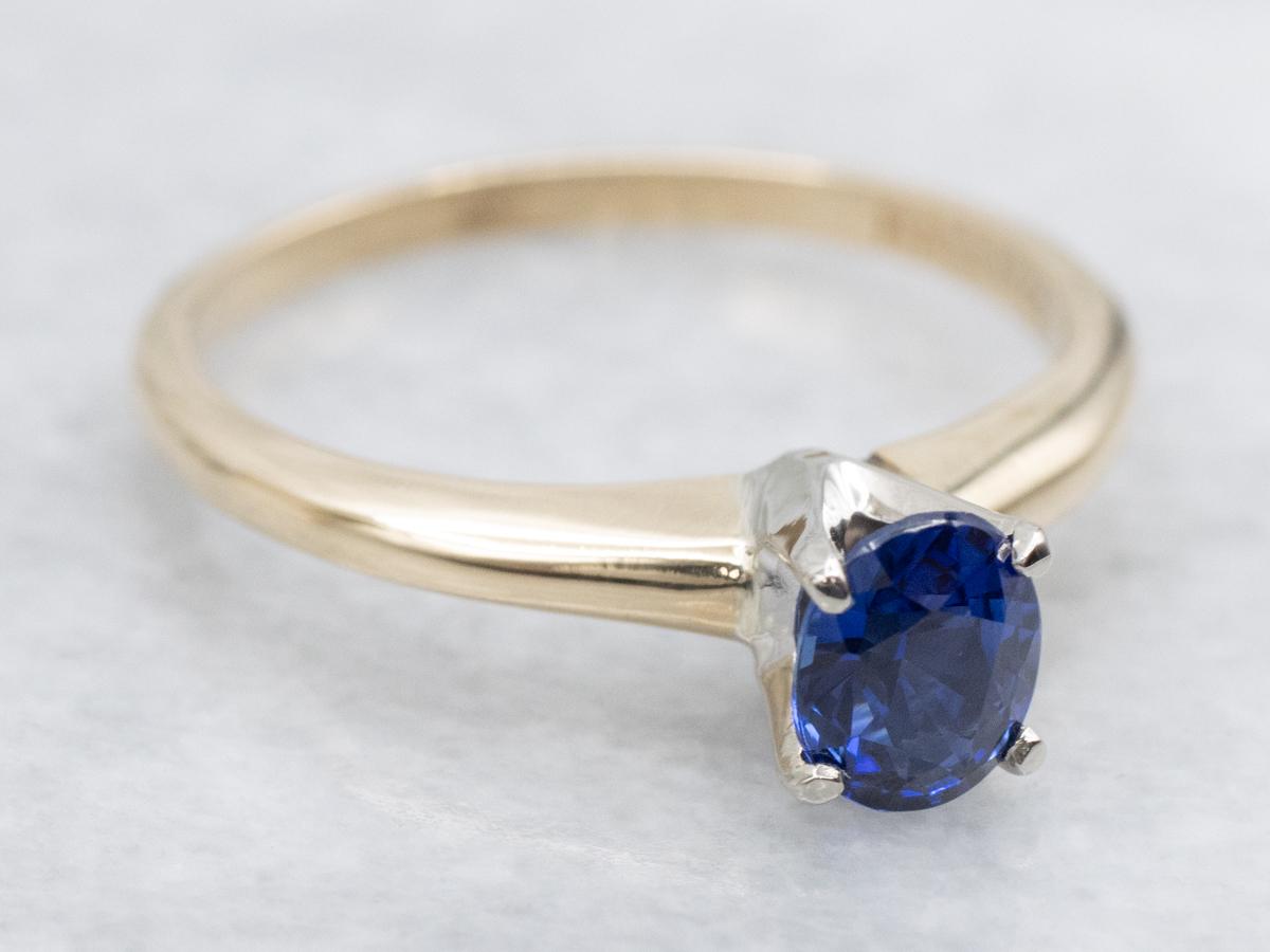 サファイアソリティアリング、14Kツートンゴールドエンゲージリング、9