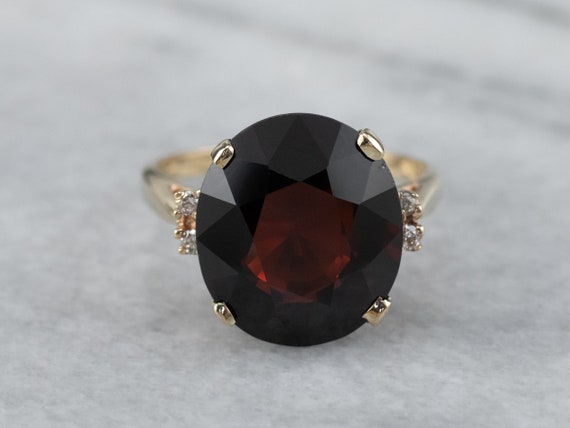 Garnet and Diamond Vintage Ring, Yellow Gold Garn… - image 2