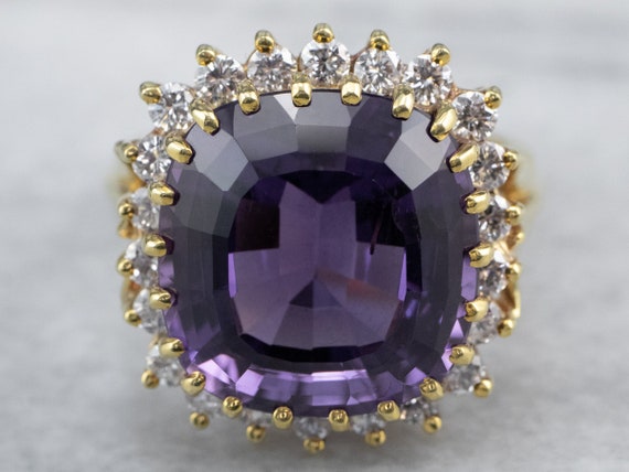 Amethyst and Diamond Cocktail Ring, 18K Gold Amet… - image 2