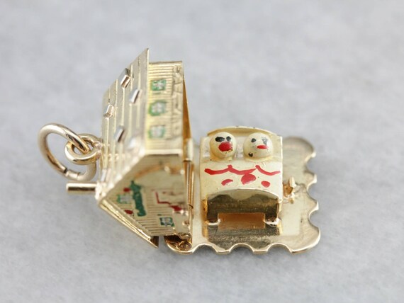 Vintage Enamel Charm, Gold House Charm, Charm Nec… - image 3