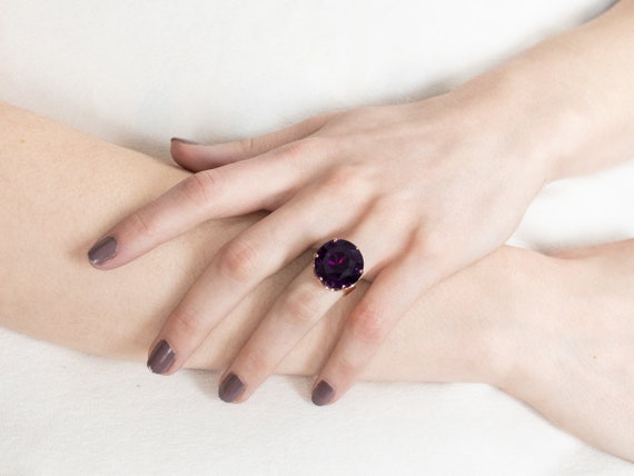 14K Yellow Gold Amethyst Statement Ring, Mid-Century … - Gem