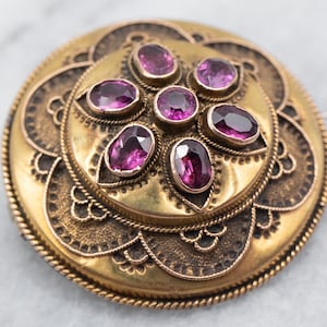 Bloomed Gold Garnet Brooch, Victorian Garnet Brooch, Antique Gold Garnet Brooch, Victorian Jewelry, Estate Jewelry, Victorian Estate A27548