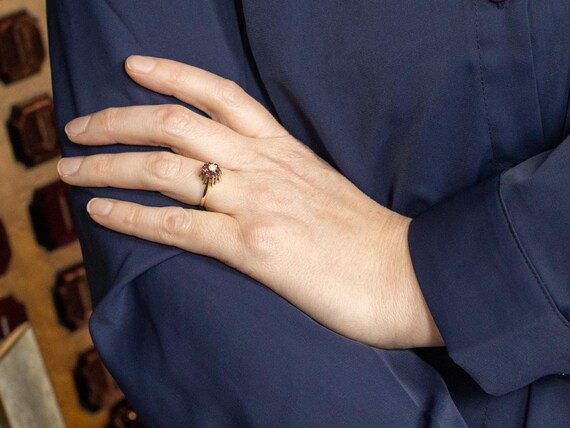 Opal Ruby Halo 14K Yellow Gold Ring, Size 6.25 - image 4