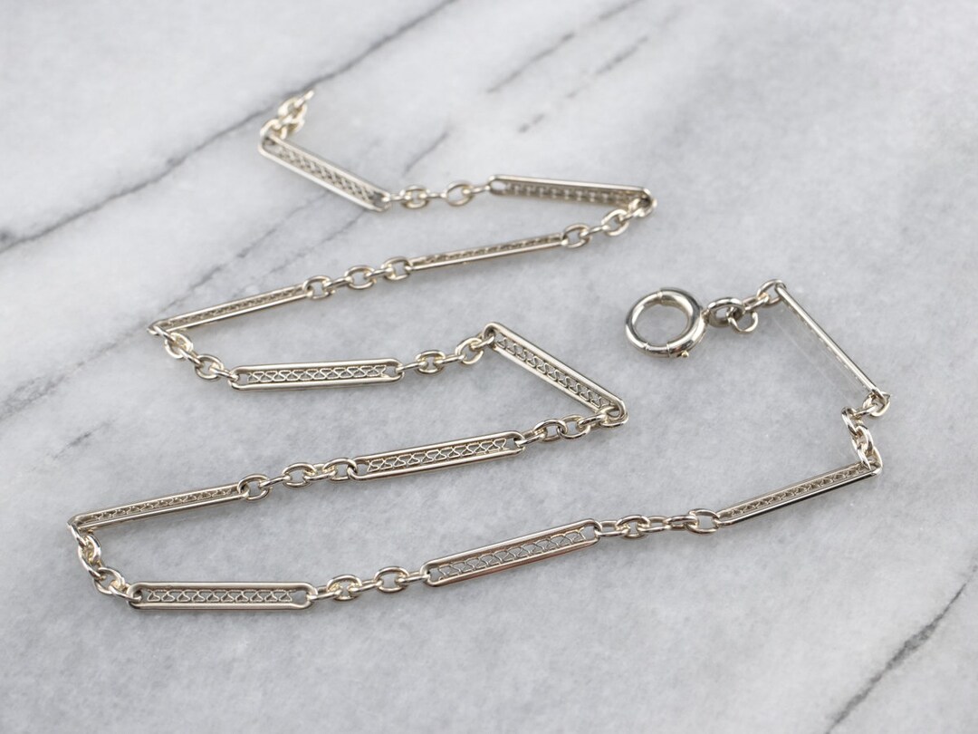 White Gold Vintage Pocket Watch Chain Oval Link Pocket Watch Etsy