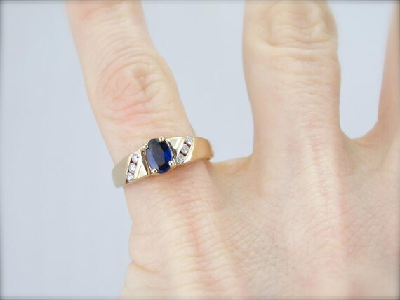 Deep Blue Sapphire And Diamond Ladies Ring 65UE3E… - image 5