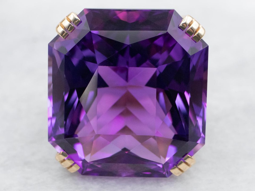 Oversized Amethyst Cocktail Ring, 14K Yellow Gold, Statement Jewelry - Etsy