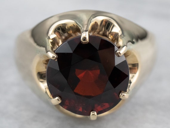 Garnet Gold Cocktail Ring, Round Cut Garnet State… - image 2