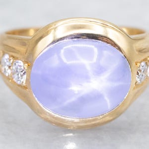 Blue Star Sapphire and Diamond Ring in Polished Gold, Blue Star Sapphire Ring, Star Sapphire Ring, Gold Star Sapphire Ring, Ring A58103
