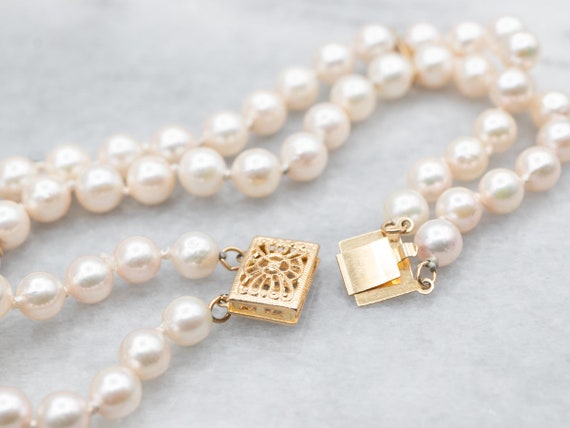 Yellow Gold Pearl Bracelet With Filigree Clasp, Double