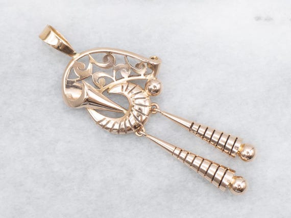 Vintage 18K Rose Gold Tassel Pendant, Estate Jewelry