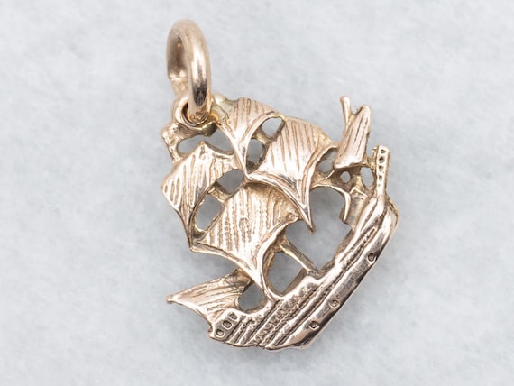 9Ct Rose Gold Spanish Galleon Ship Pendant, Nautical Jewelry