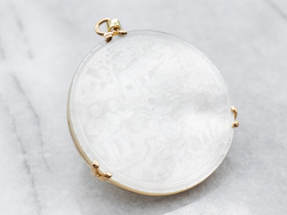 Carved Mother of Pearl Pendant, Antique Carved Mo… - image 1