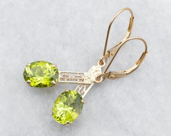 Gold Filigree Peridot Drop Earrings, Oval Cut Peridot Earrings, Yellow Gold Earrings, August Birthstone, Everyday Earrings A29746