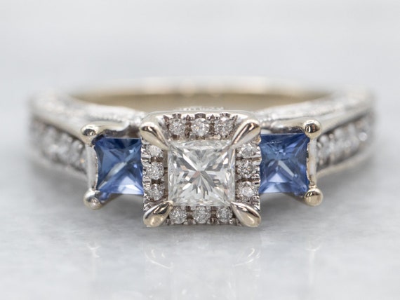 White Gold Princess Cut Diamond Engagement Ring w… - image 1