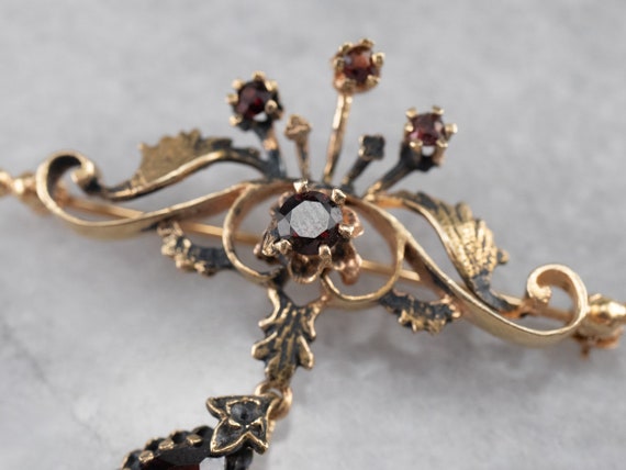 Victorian Revival Garnet Gold Brooch, Ornate Broo… - image 10