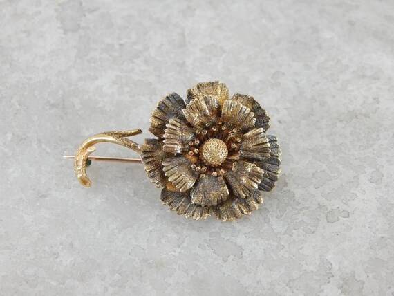 Antique Textured Green and Yellow Gold Daisy Brooch CZ7AD4-P - Etsy
