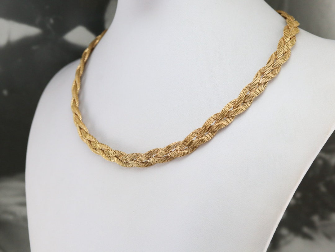 Woven High Karat Gold Necklace Braided Gold Necklace Gold - Etsy