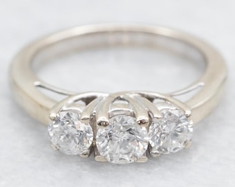 14K White Gold Three Stone Diamond Engagement Ring, 1.00 Carat