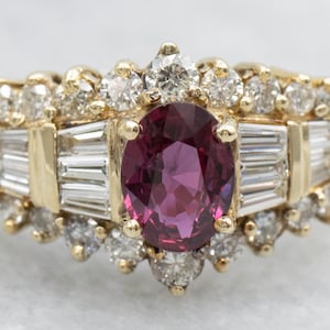 GIA Certified Oval Ruby Ring, 14K Yellow Gold, Diamond Accents