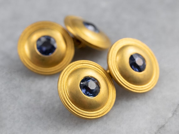 Antique Synthetic Sapphire Cufflinks, 18K Gold Cu… - image 8