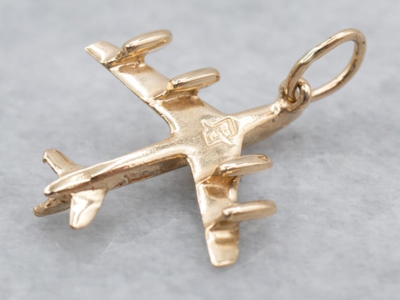 Vintage Yellow Gold Airplane Charm, Airplane Pend… - image 5