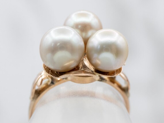 Vintage Pearl and Gold Cluster Cocktail Ring, Ros… - image 4