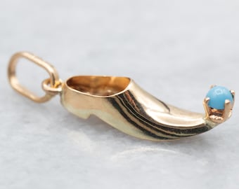 18K Gold Turquoise Glass Slipper Charm Pendant