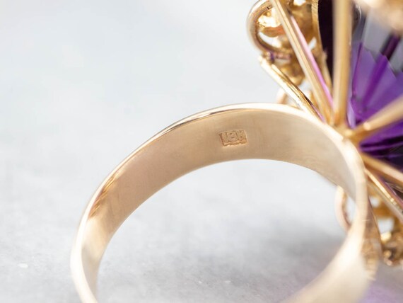 18K Gold Amethyst Cocktail Ring, Botanical Statem… - image 6