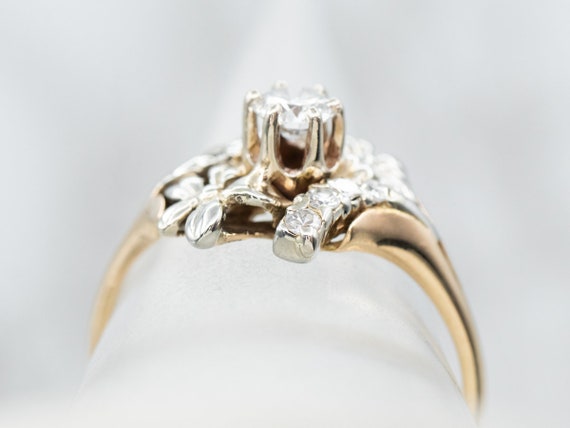 Floral Retro Era Diamond Cocktail Ring, Two Tone … - image 4