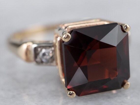 Vintage Garnet and Diamond Ring, Retro Era Garnet… - image 2