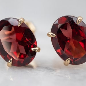 Yellow Gold Garnet Solitaire Stud Earrings, Garnet Studs, Gemstone Studs, Garnet Jewelry, January Birthstone, Gift for Her A24850