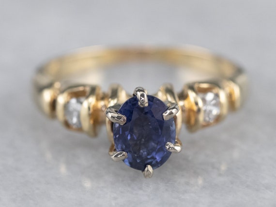 Deep Blue Sapphire Engagement Ring, Sapphire and … - image 1