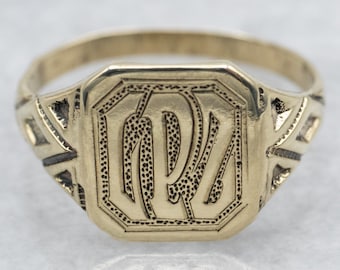 Art Nouveau 10K Gold Signet Ring, "GPZ" Monogram