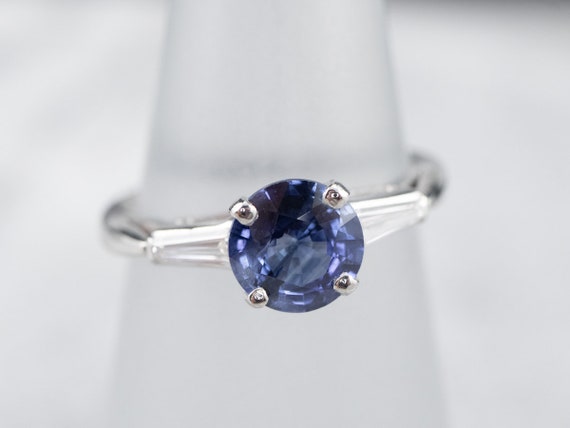 Retro Sapphire Platinum Engagement Ring, Vintage … - image 7