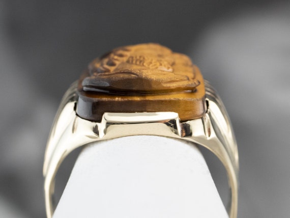 Men's Tiger's Eye Cameo Gold Ring, 1930's Vintage… - image 8
