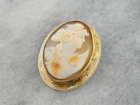 Lovely Bridal Cameo Portrait in Fine Gold Frame wi