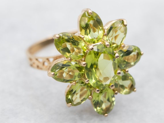 Yellow Gold Peridot Flower Cluster Ring, Yellow G… - image 2