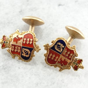 Antique Enamel Crest and Fine Gold Victorian Cufflinks, British Royal Coat of Arms - 6L2A5T-N