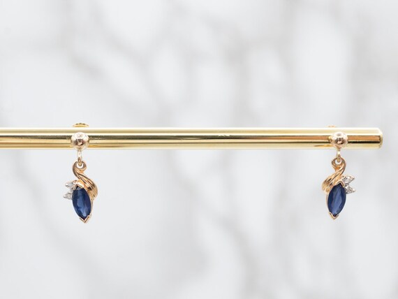 Sapphire and Diamond Drop Earrings, Marquise Sapp… - image 5