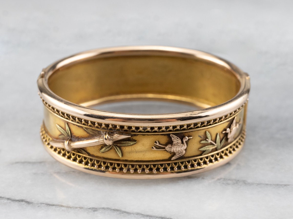 Antique Japonisme Gold Bangle Bracelet, Ornate Bangle, Victorian Bracelet, Estate Jewelry, Bridal Jewelry, Birthday Gift 0N0YWHVL