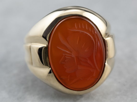 Vintage Gold Carnelian Intaglio Ring, Men's State… - image 1